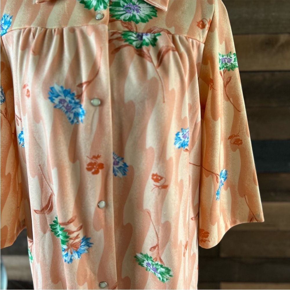 Vintage Floral Peach Orange Floral Snap Button Front Nightgown Size 12 - Picture 8 of 12
